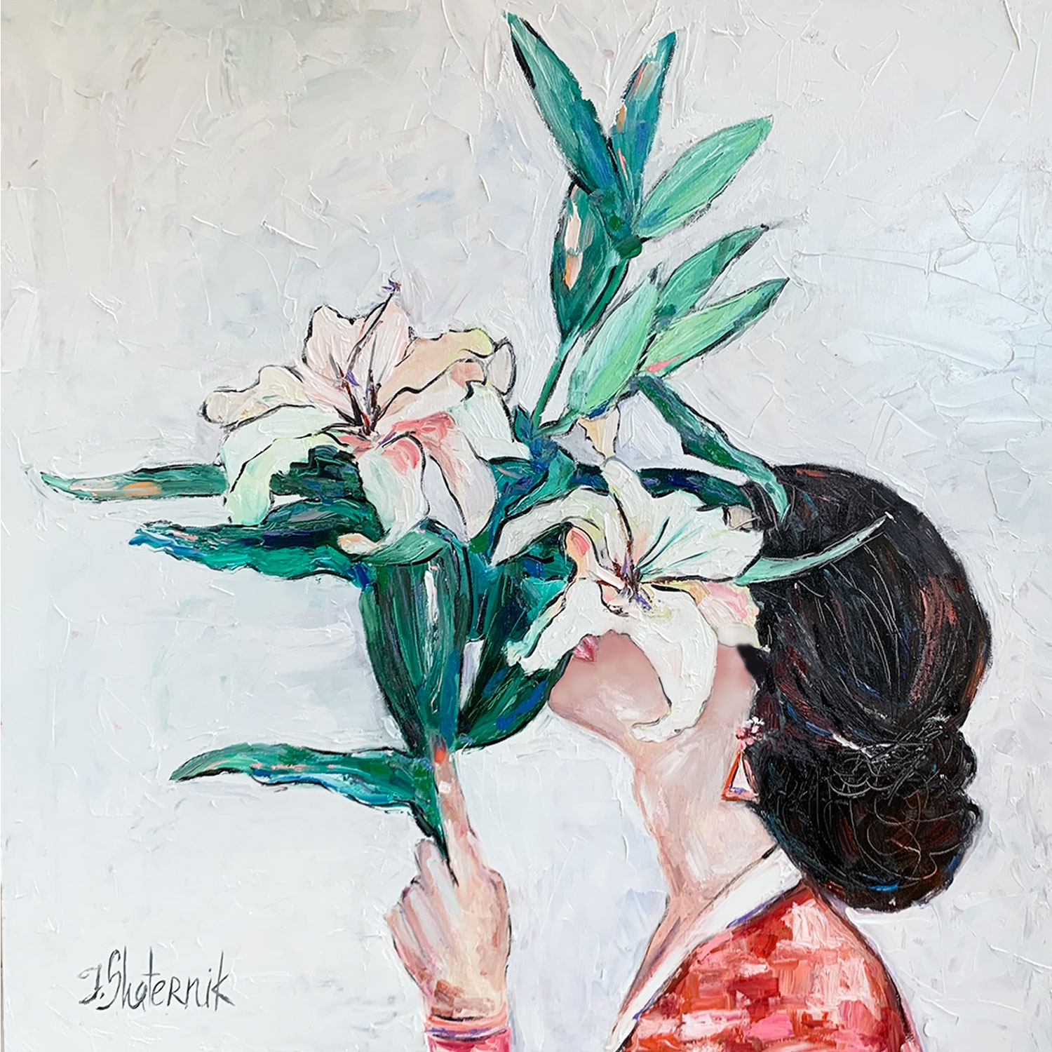 Woman with lily flower